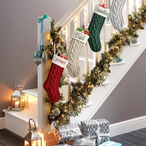 Personalized Christmas Stockings, 18” Large Custom Stockings with Embroidered Name, 1 Pack Knitted Xmas Stocking for Kids,Holiday and Family Stocking for Fireplace Christmas Party Decoration (A)