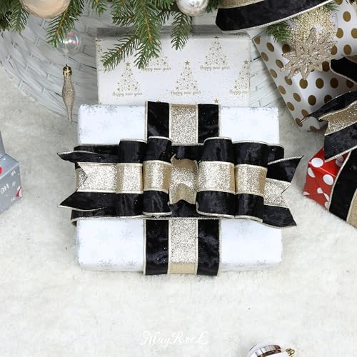 mayreel black crushed velvet ribbon wired 4 inch, front angle view