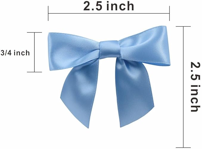 2.5" Hgzgch Light Blue Satin Ribbon Bow for Gift Wrapping, Premade Bows for Crafts, Cake, Party Favors, Handmade Bows with Double-Sided Tape, Self Adhesive Gift Bows for Presents, Treats - 50pcs
