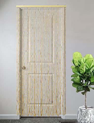 36inch x 79inch natural wood and bamboo beaded, close-up detail