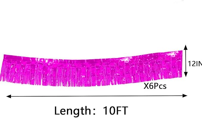 We Moment 6 Pack 10 Feet Hot Pink Foil Fringe Garland Streamers Metallic Tinsel Banner Wall Hanging Fringe Curtain Glitter Backdrop Banner for Parade Floats Birthday Bachelorette Pink Decorations