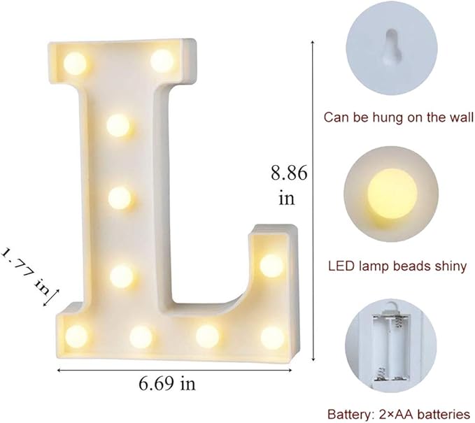 MUMUXI Marquee Light Up Letters | Large Light Up Numbers | Battery Powered and Bright with Every Letter of The Alphabet | for Wedding, Birthday, Party, Celebration, Christmas or Home Decoration (L)