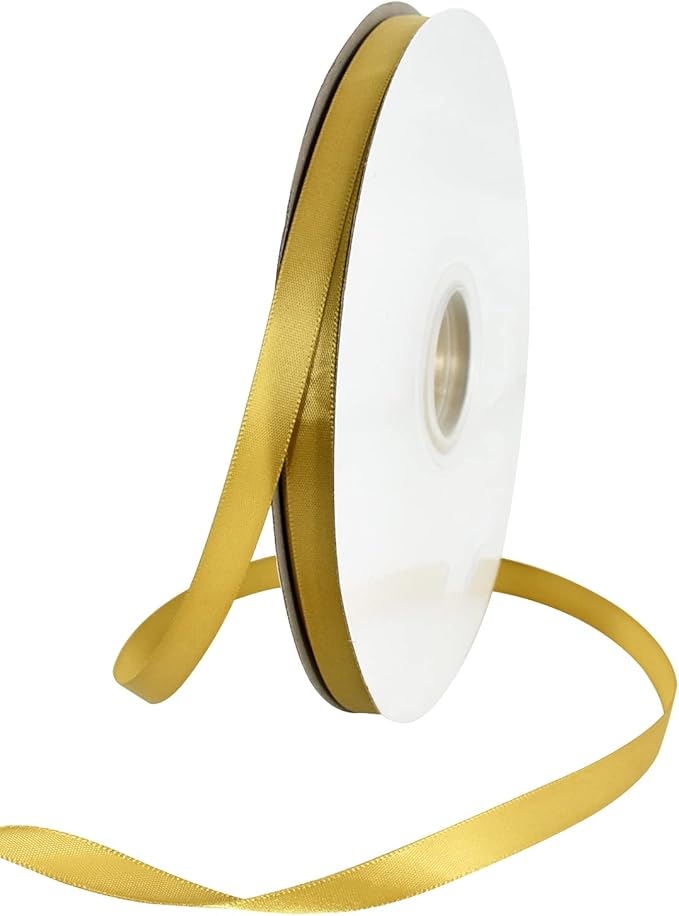 TONIFUL 3/8 Inch x 100yds Dark Gold Satin Ribbon Thin Solid Fabric Ribbons Roll for Gift Wrapping Invitation Floral Hair Balloon Craft Sewing Party Wedding Popsicles Decoration Valentine's Day Bouquet
