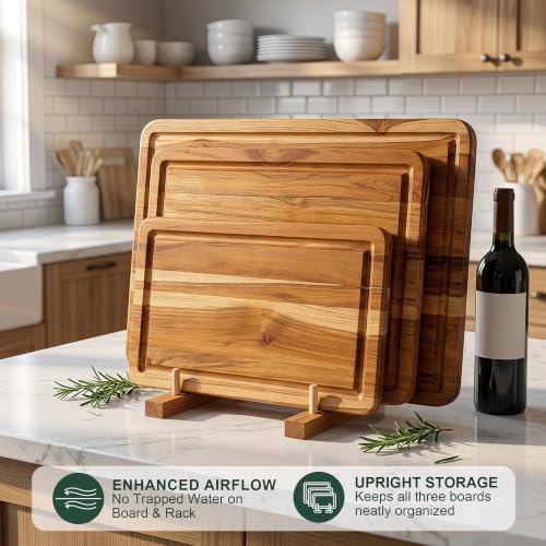 teak wood cutting board set with fast drying showing dimensions