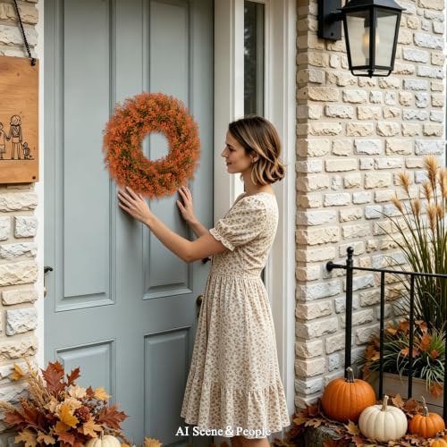 u'artlines 17" fall front door boxwood wreaths, artificial showing dimensions