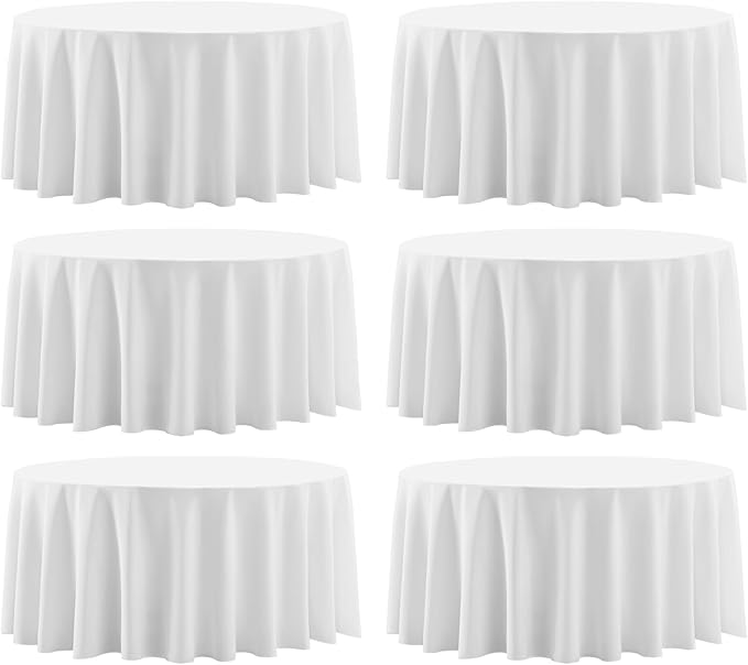Round Tablecloth 132 Inch 6 Pack White Tablecloths Washable Decorative Linen Polyester Table Clothes Cover for Dining Table Banquets Buffet Parties and Wedding