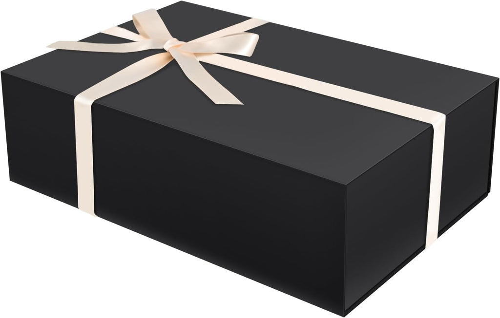Brothersbox Black Gift Box 13.8"x9.1"x4.3" Large Gift Boxes for Presents with Magnetic Lid, Ribbon, Collapsible Boxes for Valentine's Day Mother's Day Christmas Birthday Wedding
