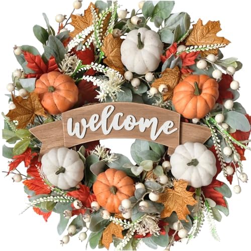 24 inch fall pumpkin maple leaves for front, main product view