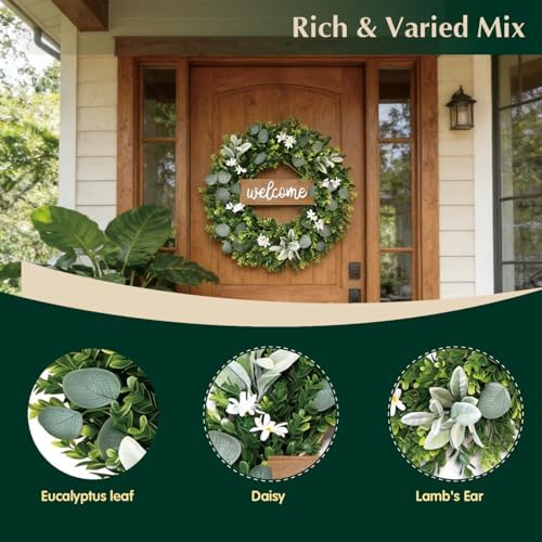 24inch spring wreaths for front door, faux boxwood, side view