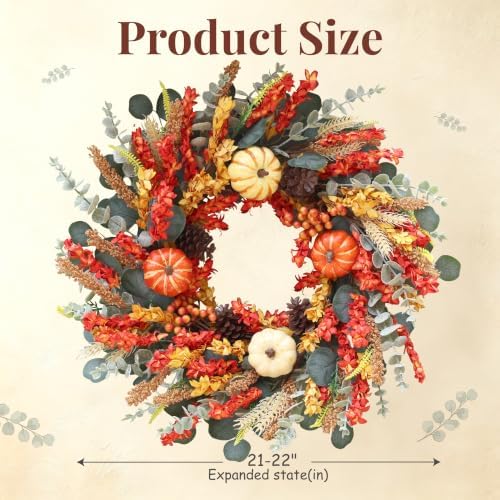 22" fall eucalyptus wreaths for front door with showing dimensions