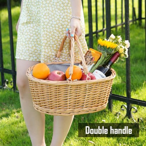large wicker basket with handle, empty willow basket,16, view 9