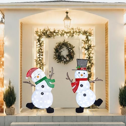 lulu home 2-pack lighted christmas snowman decorations, 3.1+2.5ft on a desk or shelf