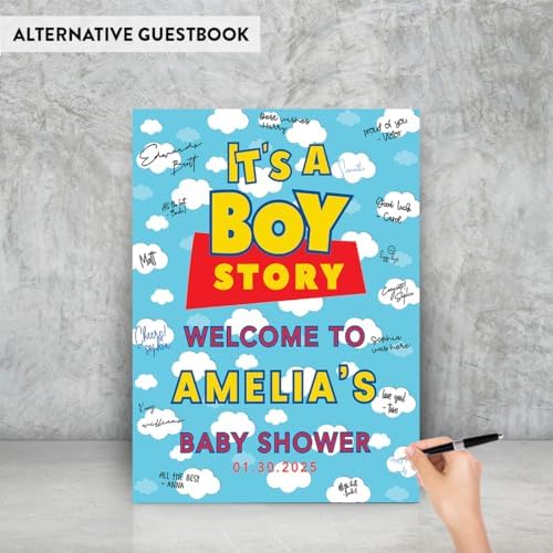 Andaz Press Its A Boy Story Baby Shower Decorations, 16"x20" Personalized Welcome Baby Shower Sign Decor, Its A Boy Story Sign In Guest Book Alternative