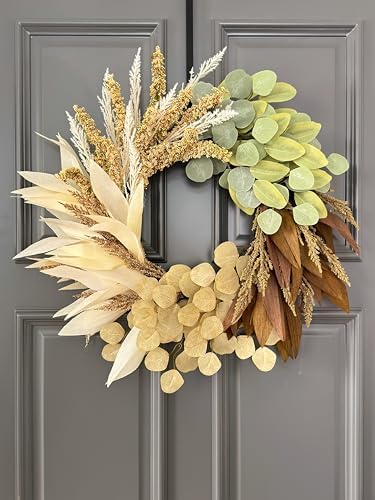 24" fall wreath for front door, faux leaves, main product view