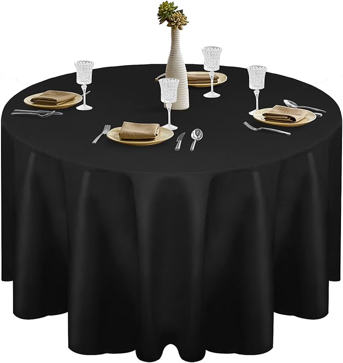 EMART Round Tablecloth Black (1 Pack) 120 inch Circular Polyester Table Cover for Wedding Decor, Birthday Party, Banquet and Formal Events