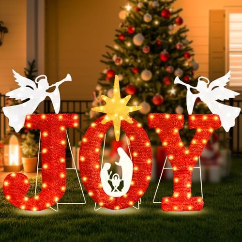 lighted joy christmas yard outdoor decoration 22.5in large shown in use
