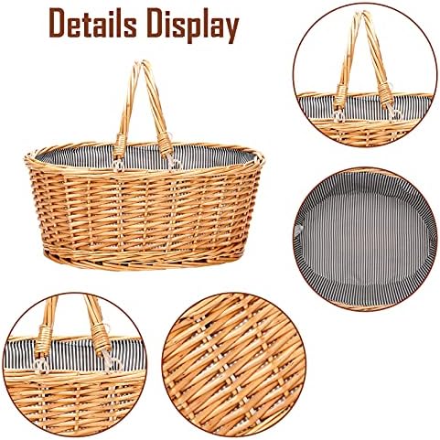 large wicker basket with handle, empty willow basket,16, close-up detail