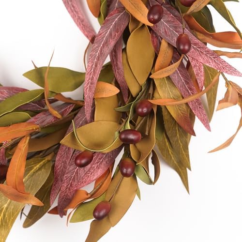 fall wreaths for front door 22 inch, olive, close-up detail