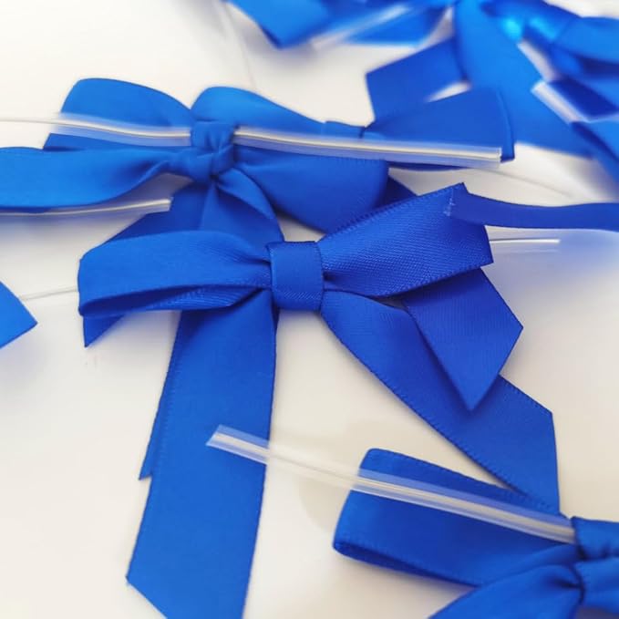 50pcs 2-1/2 Inch Blue Satin Ribbon Bows with Twist Tie Bows for Christmas Tree Decoration Gift Packing&Wrapping(Blue)