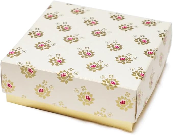 Desi Favors Floral Printed Sweet Boxes for Indian Sweets, Cookies, Goodies, Mithai, Candy, Gift Boxes with Lids Bulk, Handmade Bulk Mithai Box, Favor Boxes for Wedding, 2.95x5.51 Inch (Pack of 4)