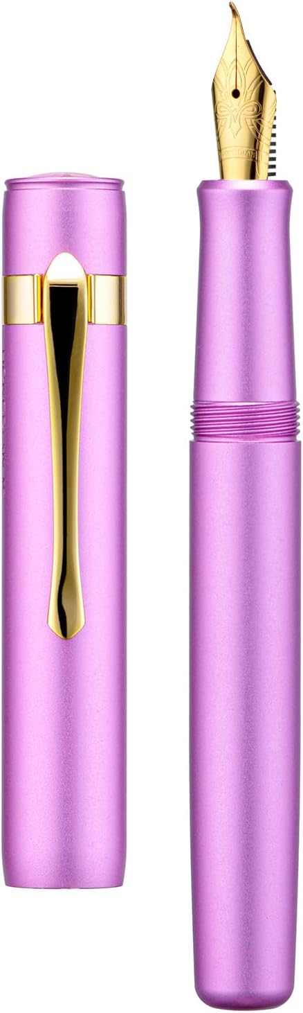 Hongdian M2 Mini Fountain Pen with Bent Nib, Sleek Shape Aluminium Short Pocket Travel Pen (Lilac Purple)