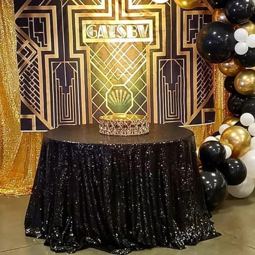 B-COOL Black Sequin Tablecloth Parties Decor Round Sequin Overlay Shimmer