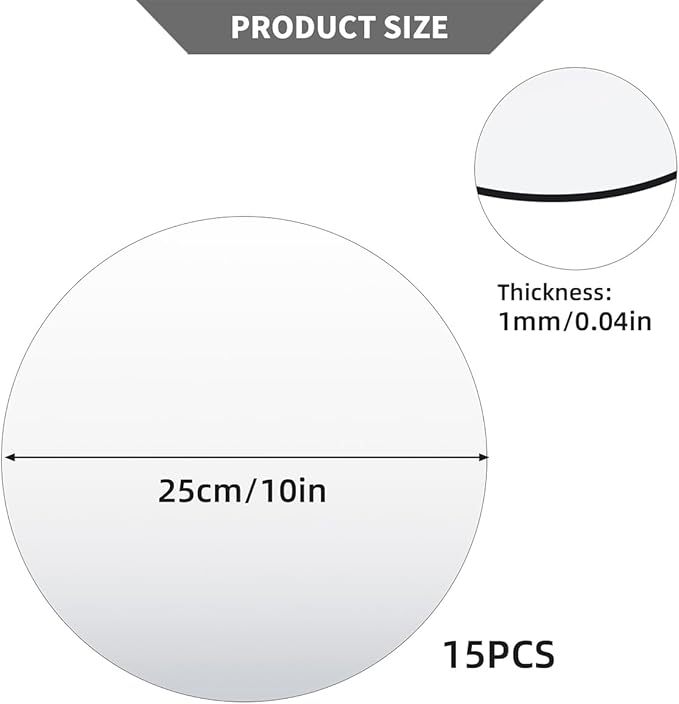 Round Mirror Centerpieces, Acrylic Circular Plates for Table Decoration, 15 Pack, Wedding Party Decor, Candle Tray (10inch)