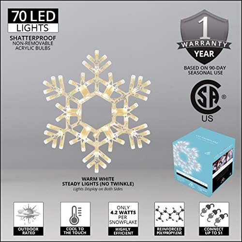 kringle traditions 20" warm white led snowflake –, close-up detail
