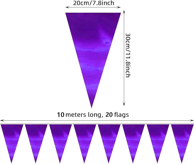 20M/65FT Purple Triangle Pennant Banner Flag Metallic Fabric Bunting Garland for Christmas Graduation Wedding Engagement Anniversary Bachelorette Birthday Bridal Shower Valentines Hen Party Supplies