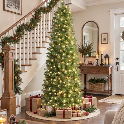 shareconn prelit artificial pencil christmas tree 6ft & showing dimensions