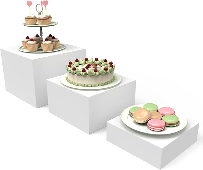 Buffet Risers, Food Risers for Buffet Table, Display Stand Shelf for Catering Dessert Collectibles Jewelry Figures Show, Acrylic Cube Display Nesting Risers with Hollow Bottoms, 6,7,8'', 3
