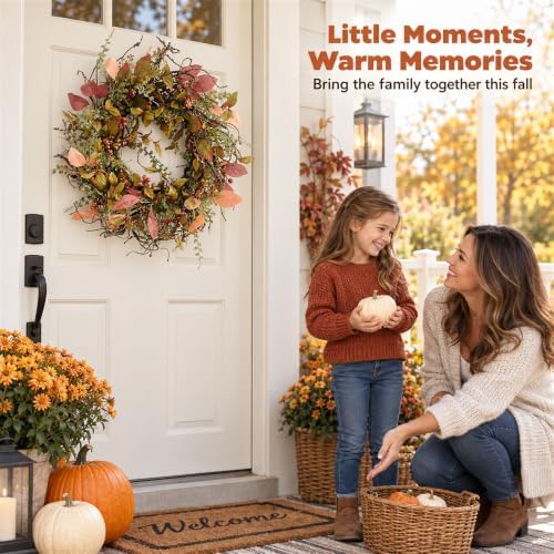26 inch fall wreath for front door artificial on a desk or shelf