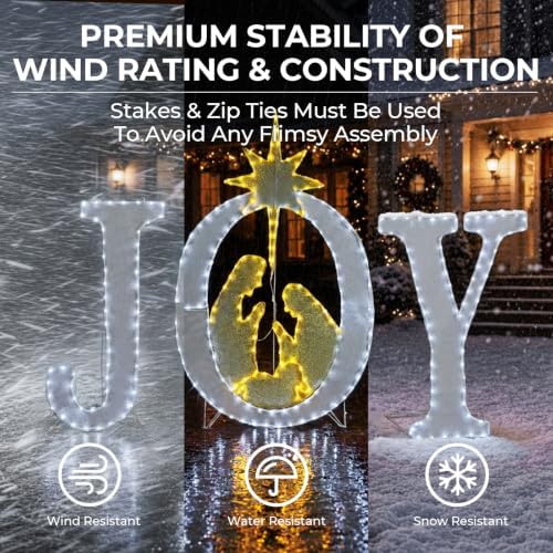 49-inch large outdoor christmas decorations joy lighted sign, close-up detail