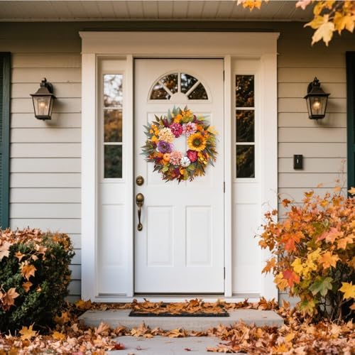 24 inch artificial fall wreaths for front door, side view