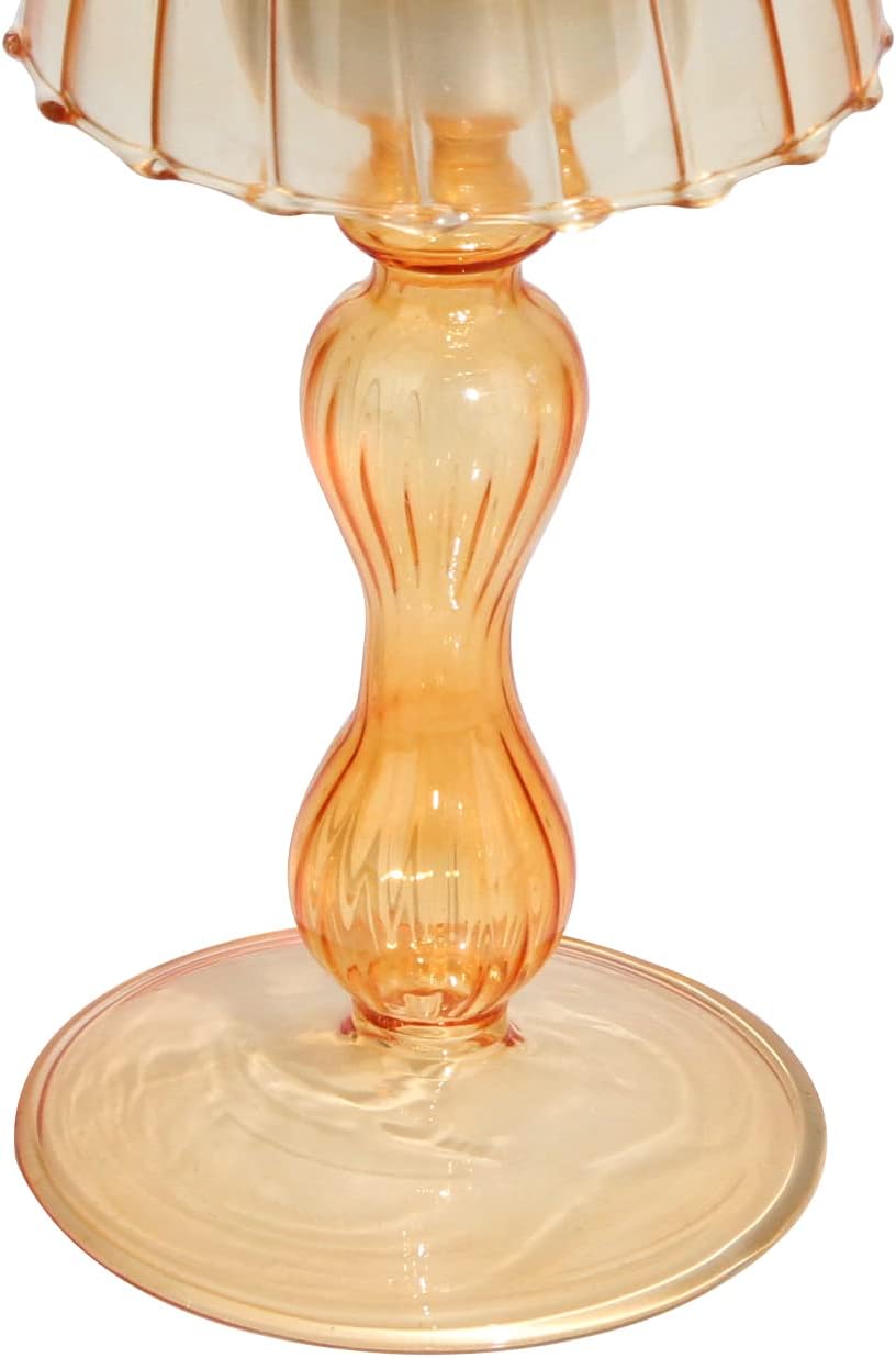 Gurfuy Desk Lamp Shaped Glass Candle Holder - Glass Hurricane Candleholder Crystal Decorative Candle Stand for Table Wedding Dinning Centerpieces Party Supplies Decor Amber