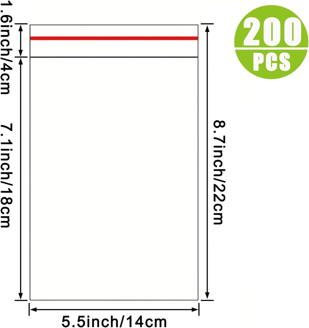 LonlyEagle 200 Pcs 5-1/2'' x 7-1/2'' Self Sealing Cellophane Bags，Clear Cellophane Cello Bags，Fit 5 X 7 Inch Cards Photos，A6 A7 Envelopes Candy，Self Adhesive for Packaging Gifts,Cookies