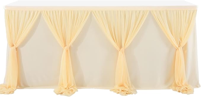 9ft Champagne Table Skirt for Weddings Table Cloth Elegant Tutu Table Skirt Cover for Birthday Party Baby Shower Dessert Buffet Banquet Decorations