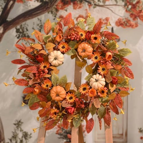 waipfaru 26" fall wreaths for front door outside showing dimensions