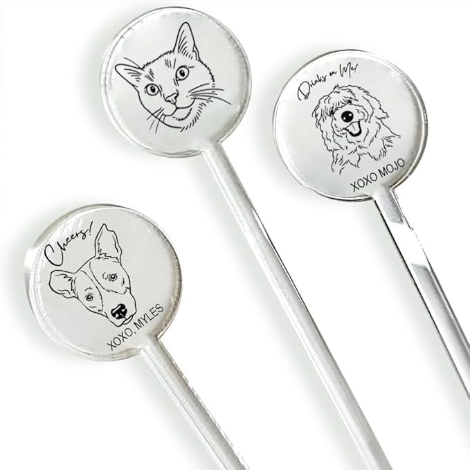Coolslove Personalized Wedding Dog Stir Sticks, Custom Illustrated Pet Acrylic Cocktail Stirrers, Acrylic Cocktail Stirrers, Wedding Drink Sticks, Wedding Favors Decors Essentials Style 2