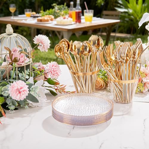rubtlamp 100 pack clear gold plastic dessert plates showing dimensions