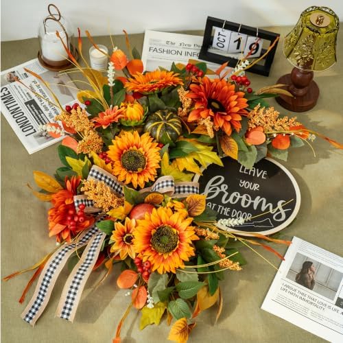 fall wreaths for front door 24 inch outside, side view