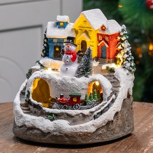 mxwcy christmas village house with moving train &, view 9