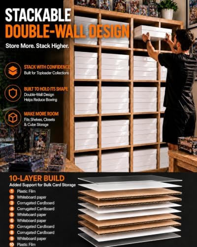 4 row toploader trading card storage box with, front angle view