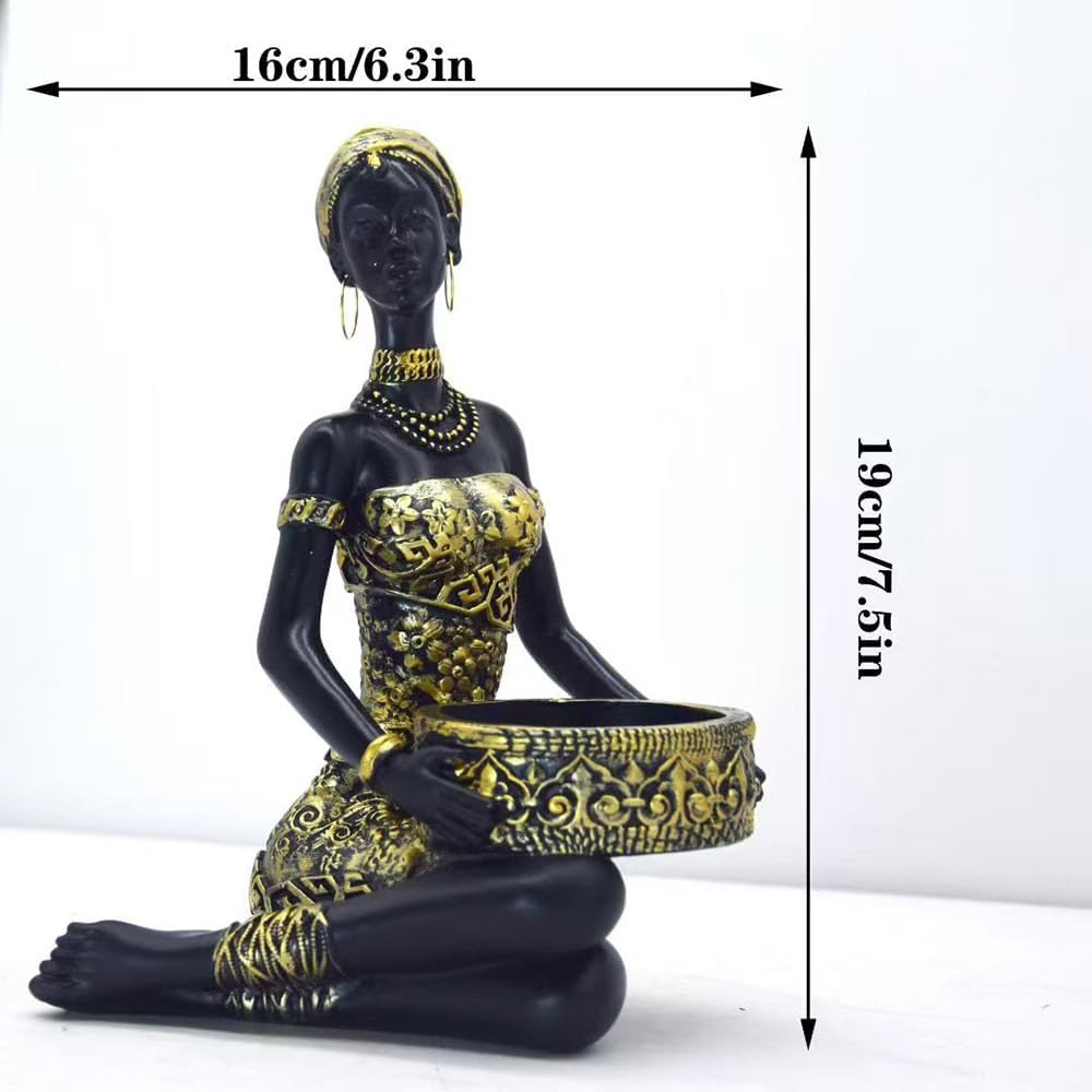 African Tribal Woman Statue Resin Figurine Candlestick Art Sculpture Home Decor Exotic Decor for Living Room Office Storage (A)