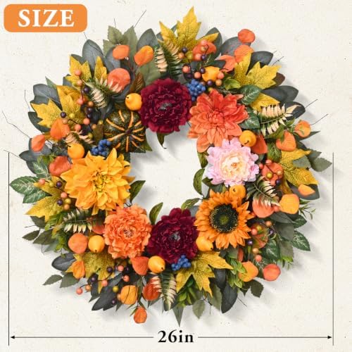 waipfaru 26 inch harvest fall wreaths for front, side view