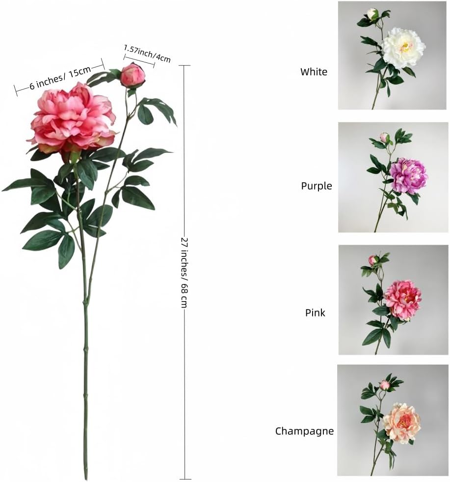 Peonies Artificial Flowers,Silk Flowers with Stems,Winter Flowers Artificial for Decoration,Long Stem Artificial Flowers for Tall Vase,Wedding Table Centerpiece Party Decor (3, Deep Pink)