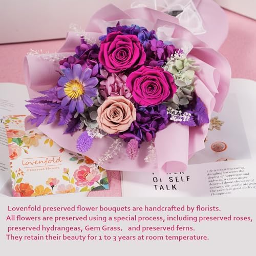 lovenfold preserved flowers for delivery, purple rose bouquets, package contents