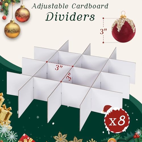 Christmas Ornament Storage Box with Adjustable Dividers Zippered Top Stores up to 128 Holiday Ornaments (3 Inch) Xmas Ball Decorations Organizer Storage Container Bin