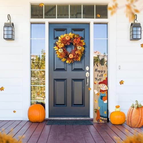 glitzhome 24 inch artificial fall wreath decor, autumn shown in use