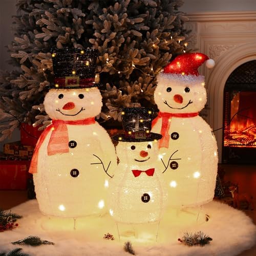 pinkunn 3 pcs 32''/32''/20'' christmas pop-up outdoor snowman, side view